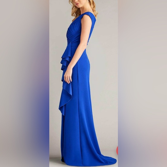 NWOT Tadashi Shoji BOS24245L - Cap Sleeve Ruffle Detail Dress Royal blue sz S - Picture 4 of 10